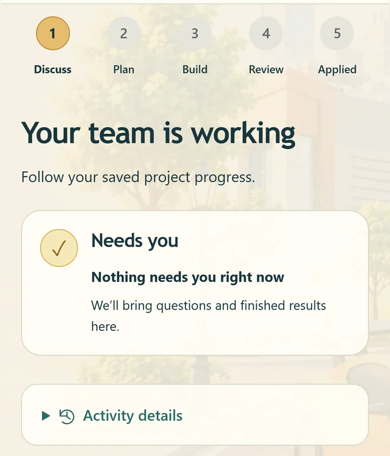 Project home: your team is working